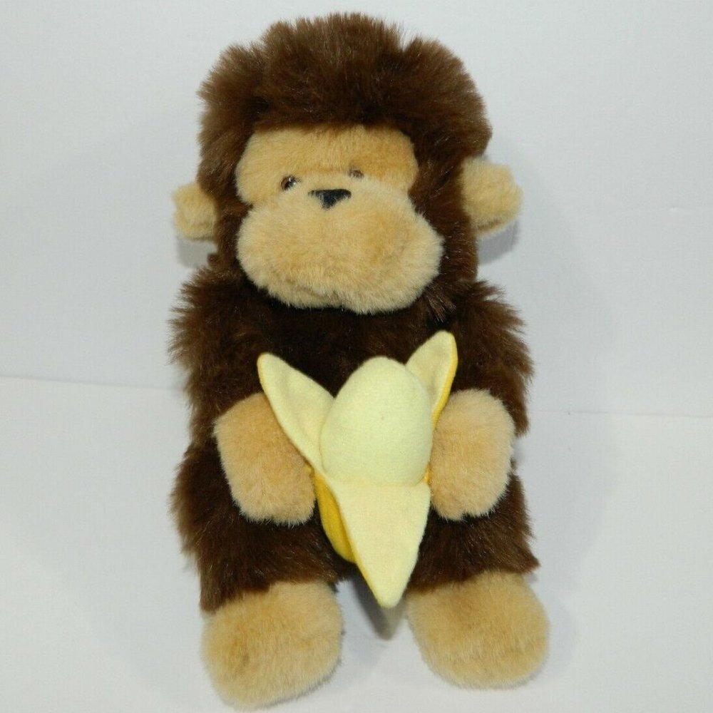Ganz Monkey Chimp Joji w Banana Vintage Plush 9" Brown 1992 Heritage Collection